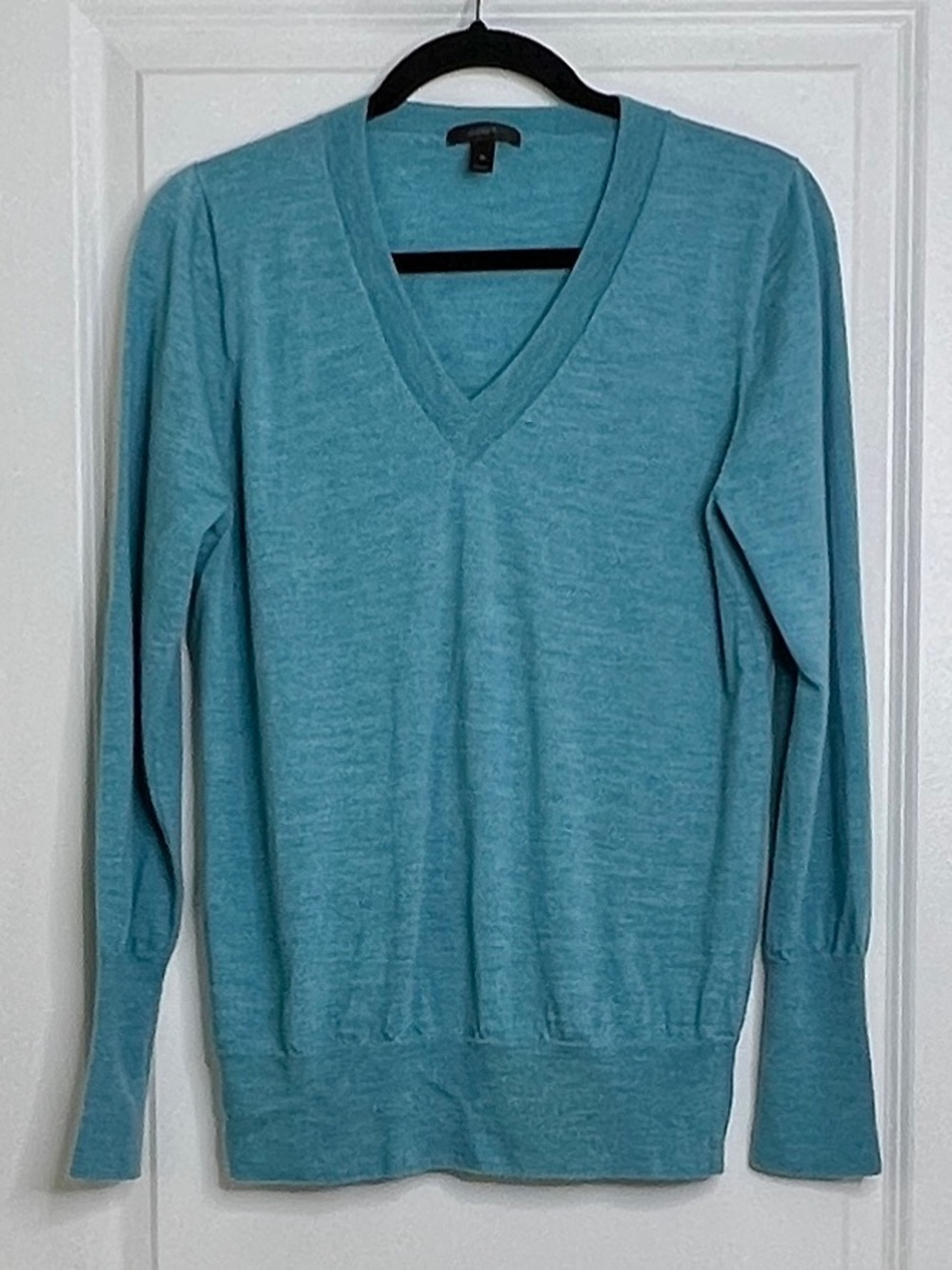J.Crew Womens XL Teal Blue 100% Merino Wool Tippi V-Neck Sweater Ribbed Cuff